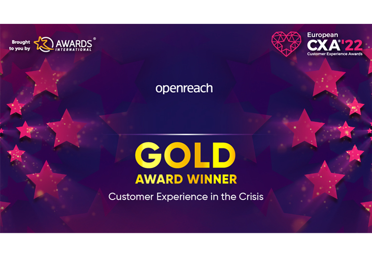 Openreach Gold Award Winner for Customer experience in the crisis 2022