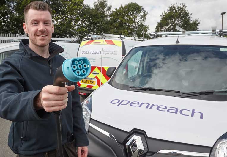 Engineer with electric vehicle charger