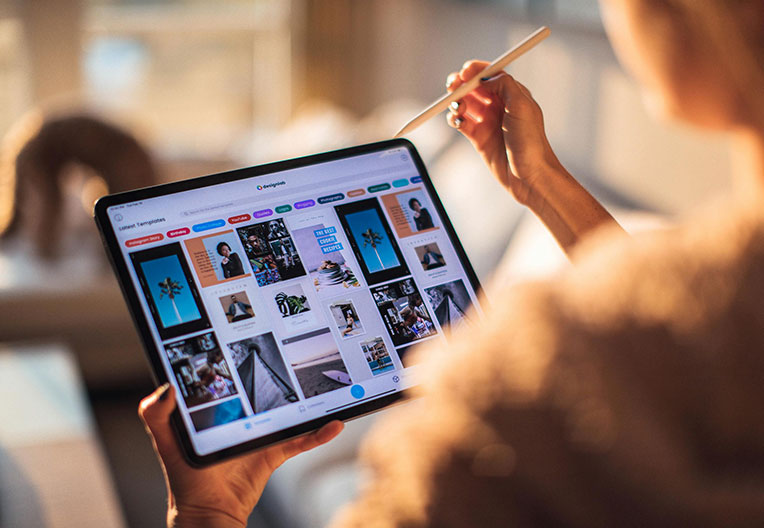A woman using a tablet