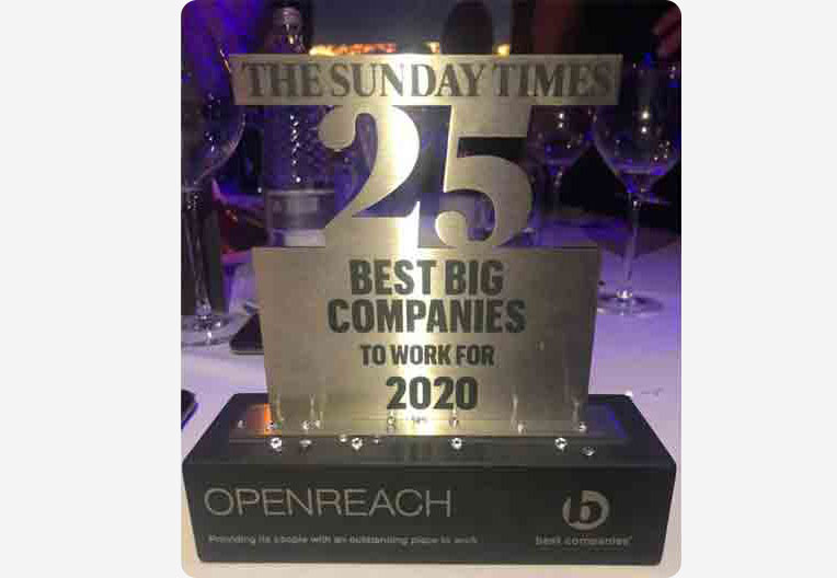 The Sunday Times 25 Best Big Companies to work for 2020 award The Sunday Times Best Big Companies to work for 2020 award