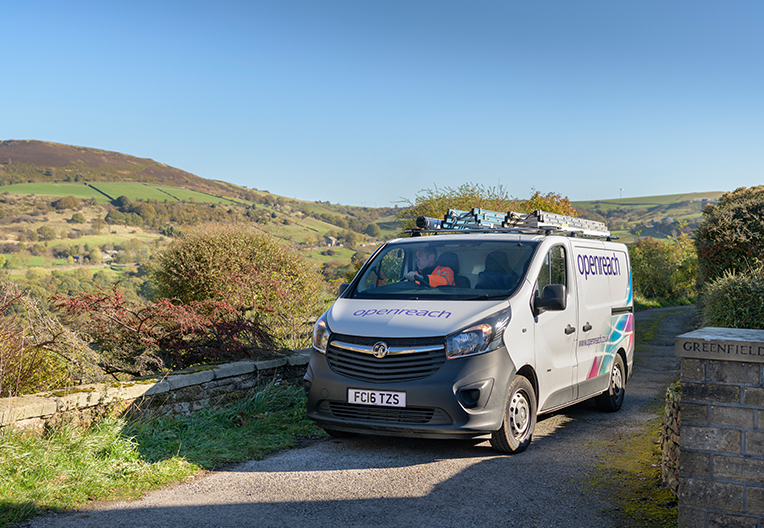 Openreach van on a country road
