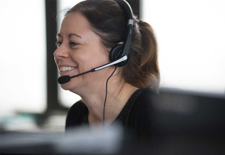 Office worker using a headset