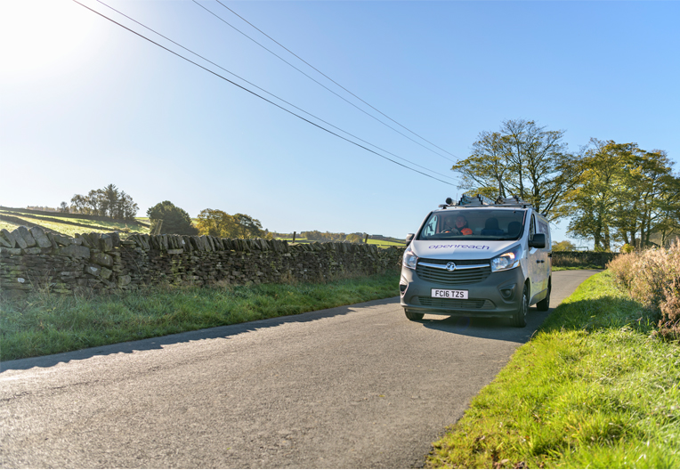Image of Openreach van on a country lane.