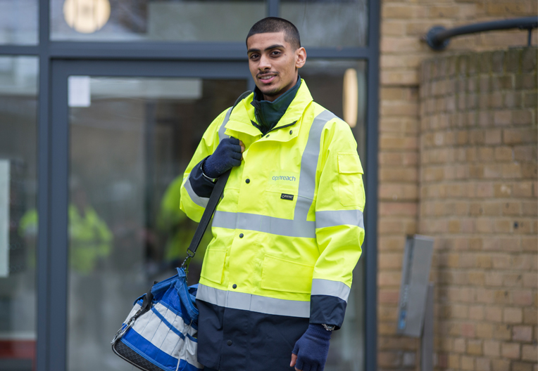 Openreach engineer in high visibility clothing