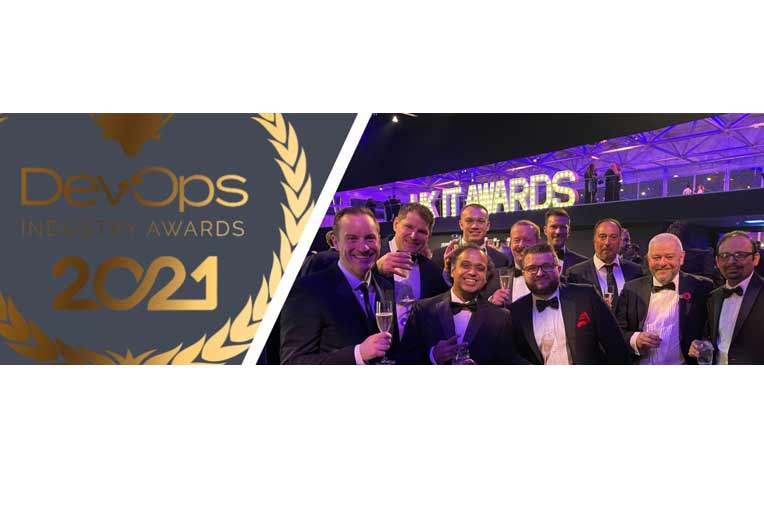 Image of the team winning the Best Overall DevOps Project in the Communication sector award 2021