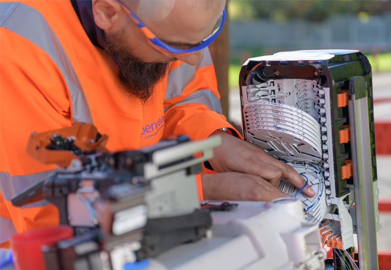 image of engineer working on a fibre node image of engineer working on a fibre node