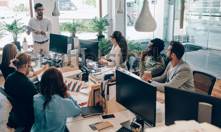 Group of people working together in an office