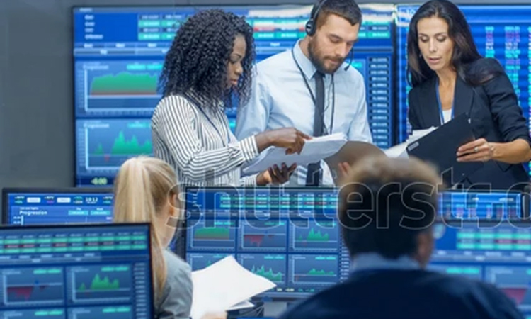 Stock brokers on a trading floor