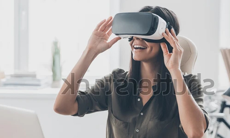 Woman using a virtual reality headset