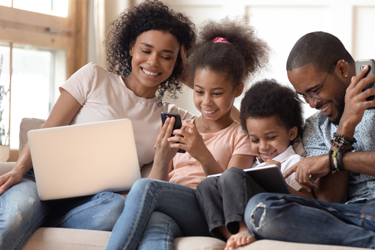 Family and friends all on their devices