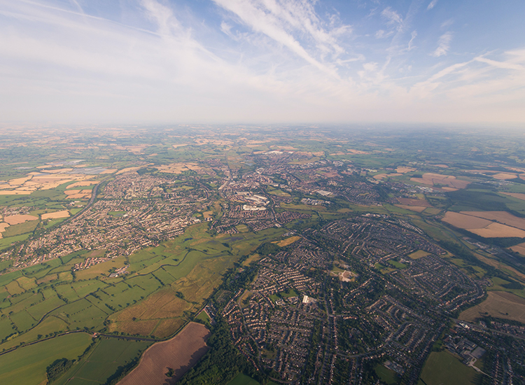 Aerial view of a British town