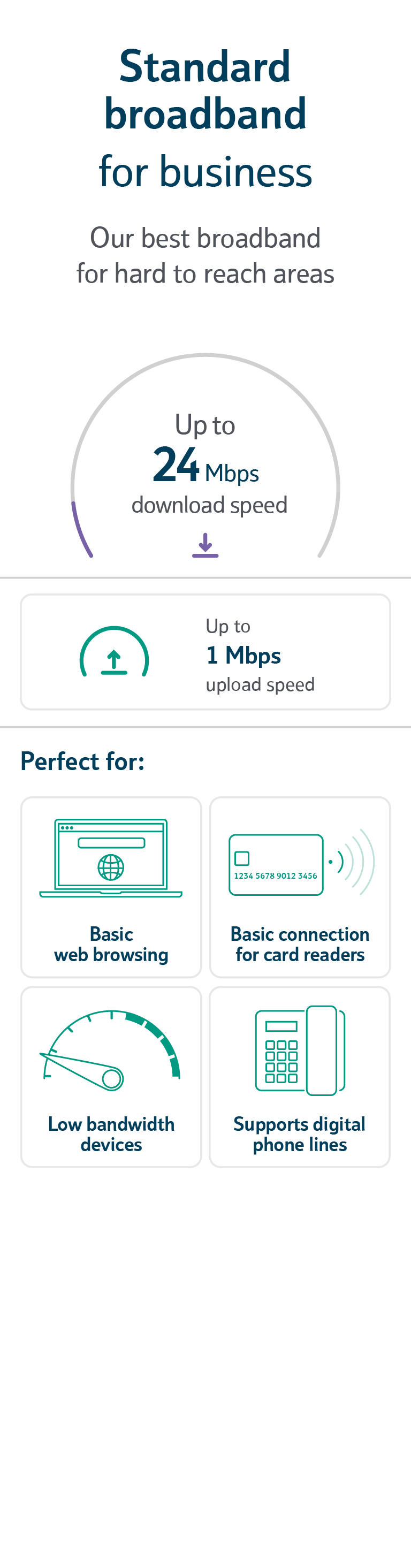Standard broadband for business comparison card with icons