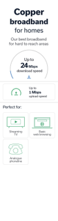 Standard broadband for homes comparison card with icons