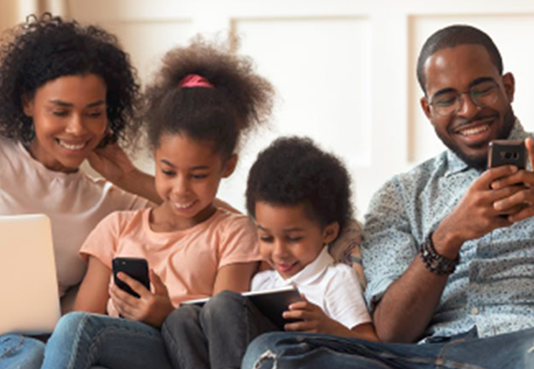 Family on their devices