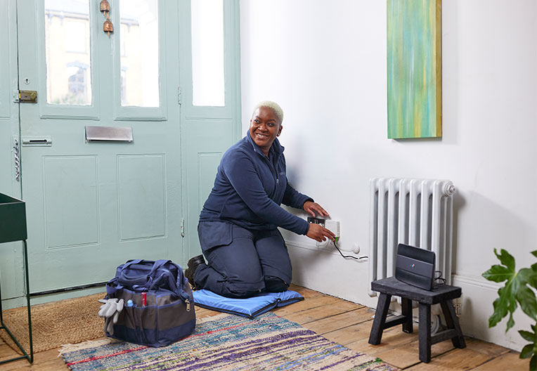 Engineer fixing outdoor device