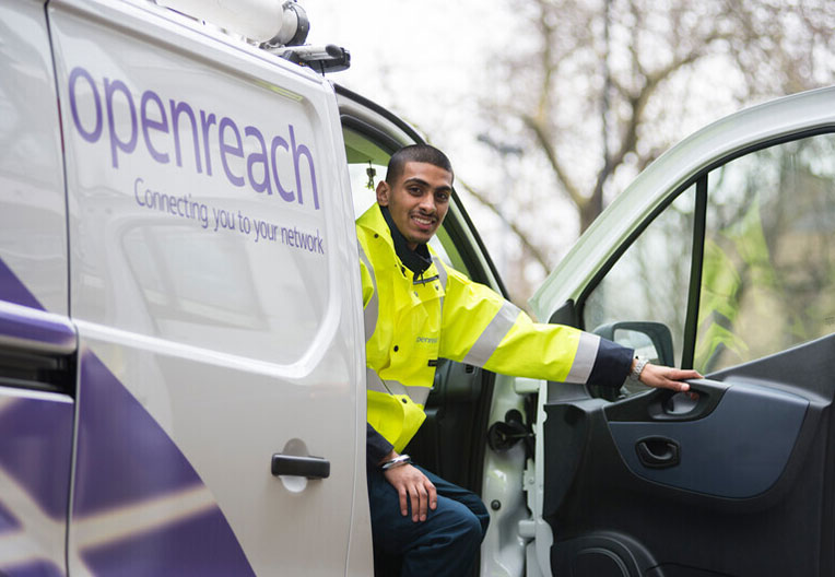 engineer out from van