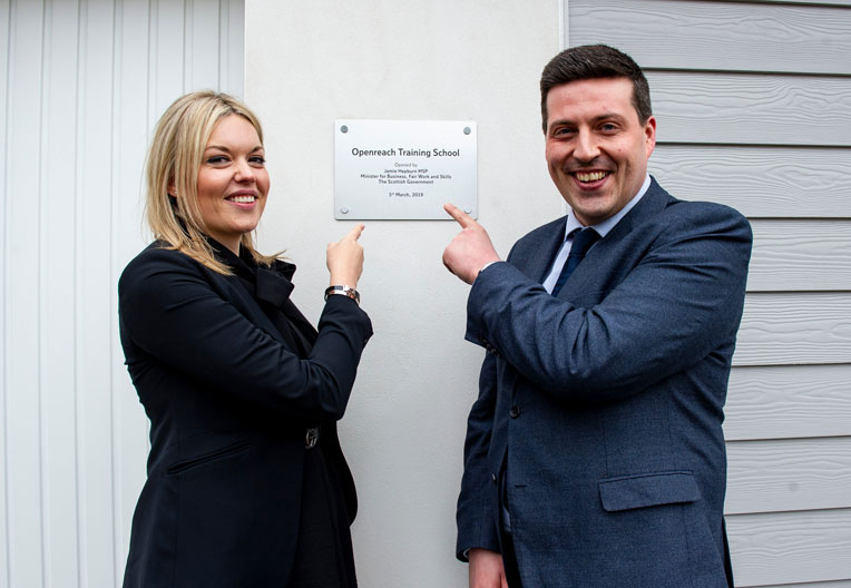 Katie Milligan with Jamie Hepburn opening Livingston training school