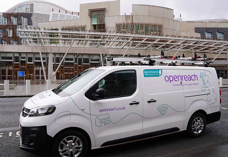 An Openreach van outside Holyrood (Scottish Parliament)