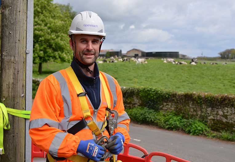 Openreach engineer installing Full Fibre in Tyne Valley rural village